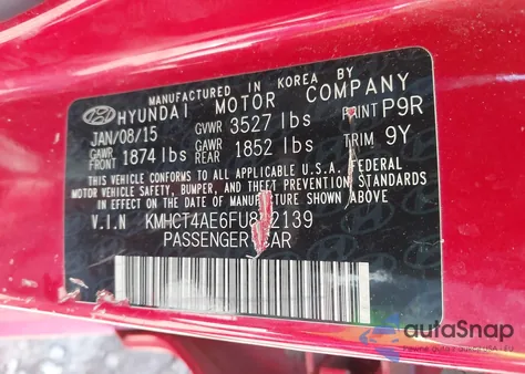 2015 Hyundai Accent Gls z USA, uszkodzony, nr VIN KMHCT4AE6FU862139